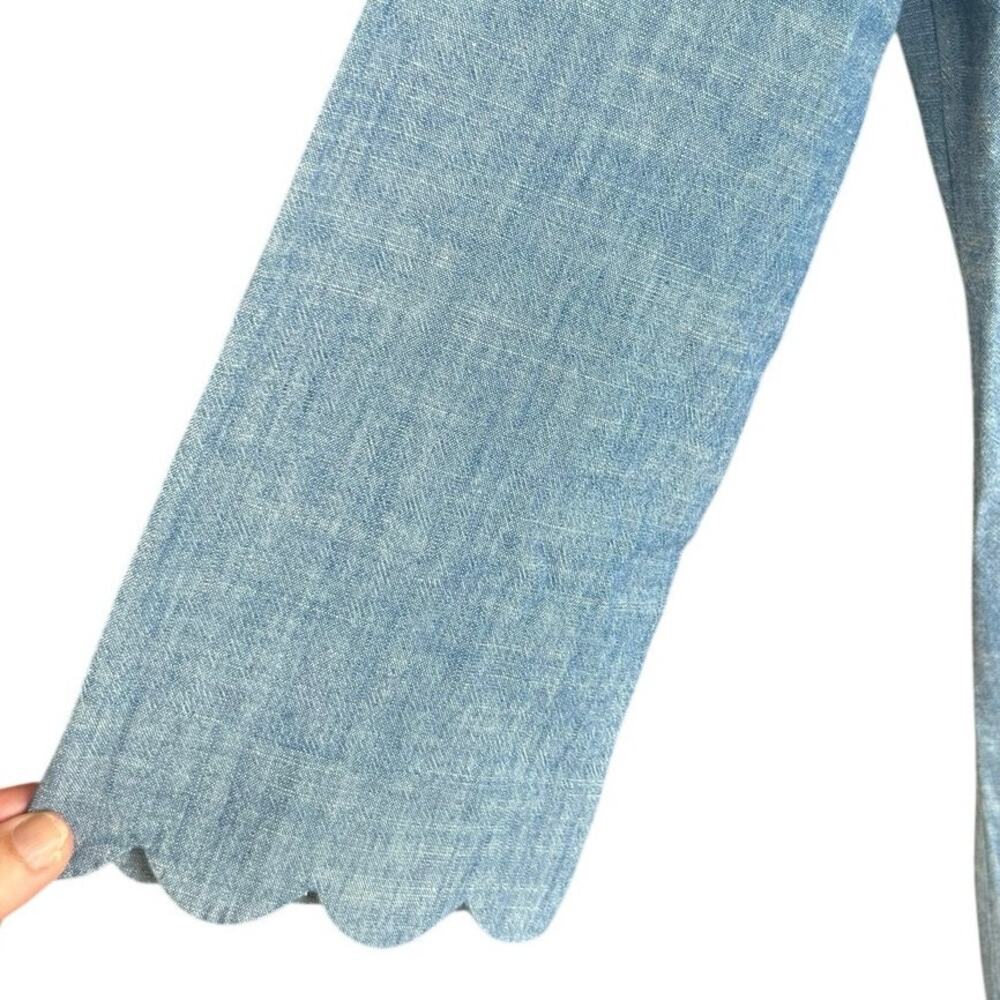 J. by J.Crew Chambray Shift Dress Size 4 Blue Scallop Sleeve Cotton V Neck - Picture 4 of 6